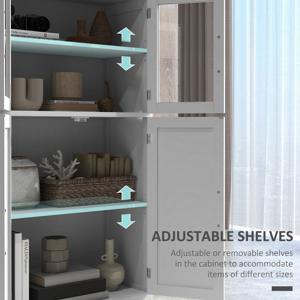 Modern sideboard with glass doors, 4-tier shelves, white