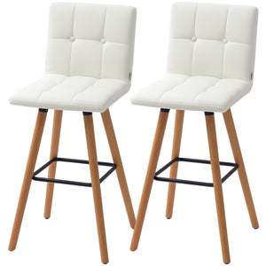 Set of 2 padded bar stools with solid wood legs, white
