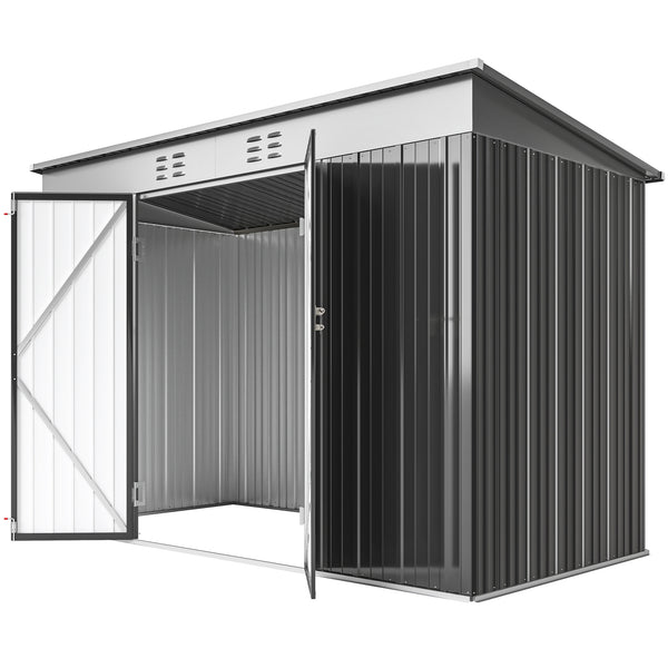 Galvanized steel garden shed with lockable doors