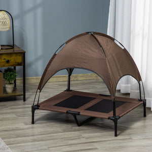 Elevated dog bed with canopy, coffee color