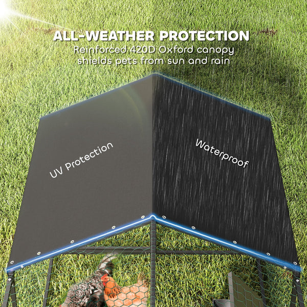 Large metal chicken coop with waterproof and anti-UV cover
