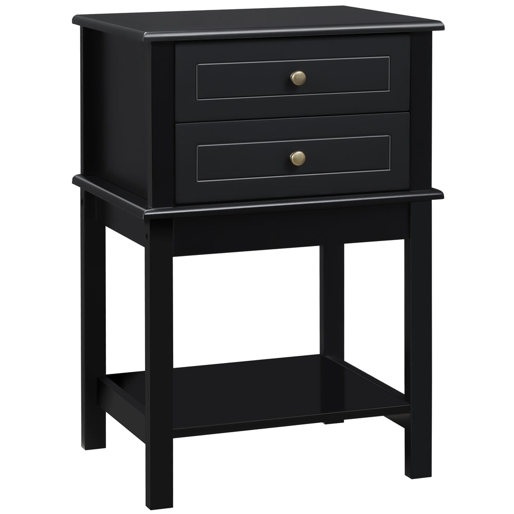 Modern side table with drawers and storage shelf, matte black