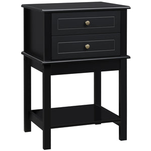 Modern side table with drawers and storage shelf, matte black