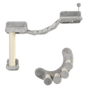 Wall-mounted cat shelf with scratching post, flexible ladder and play ball, grey 