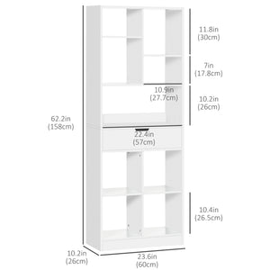 Tall bookcase with drawer, white