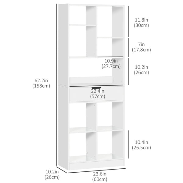 Tall bookcase with drawer, white