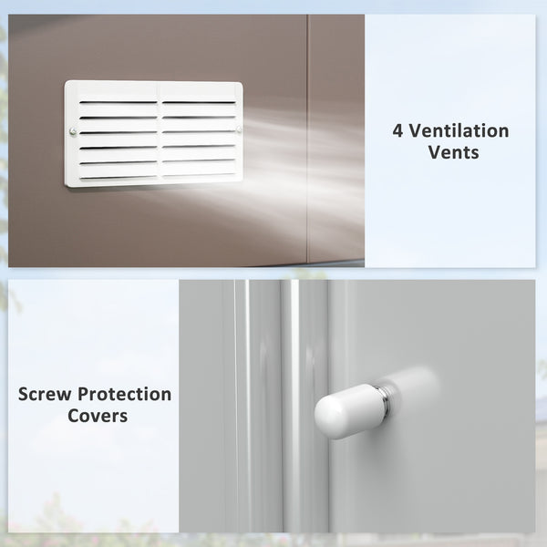 9' x 10.6' Garden Shed with Foundation Kit, Metal with Double Doors, Brown