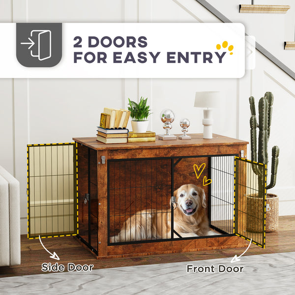 Crate with hinged lid and 2 doors, rustic brown