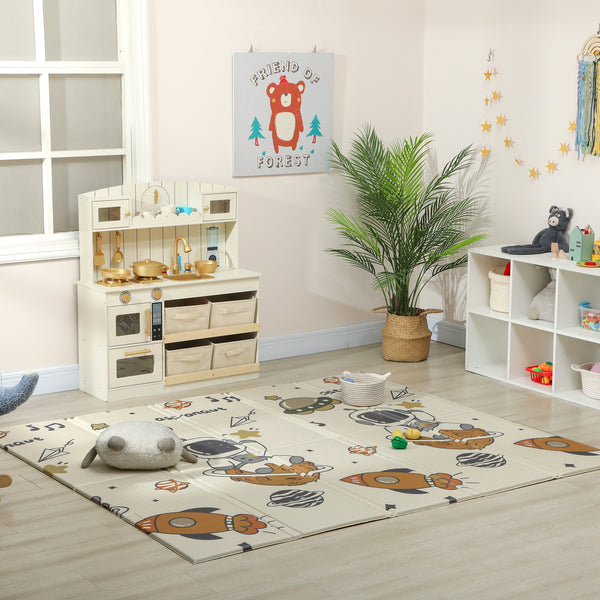 Reversible and waterproof play mat, foldable, astronaut and planet pattern