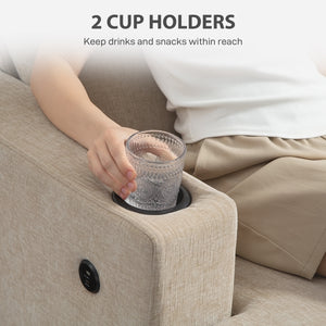 3-seater sofa with USB ports and cup holders, light brown