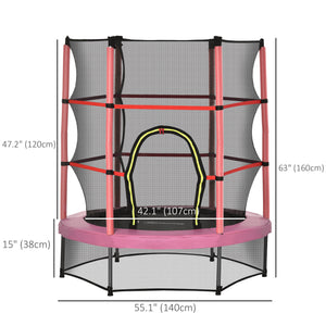 Trampoline 4,6 pieds avec filet de sécurité, rose.