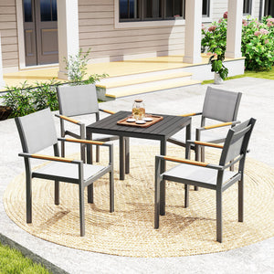 Square outdoor dining table for 4 people with steel and aluminum frame, black