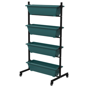 4-Tier Vertical Raised Garden Bed with 4 Bins, Casters and Stand for Outdoor Plants, Green