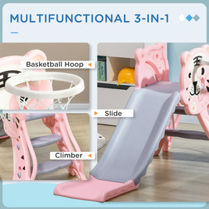 3 in 1 slide for toddlers with pink lion design