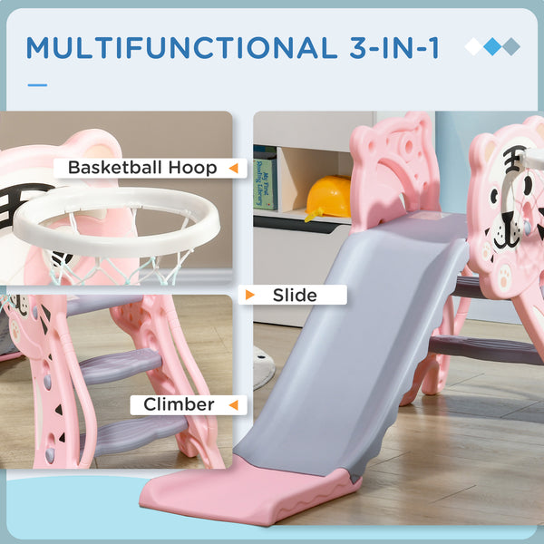 3 in 1 slide for toddlers with pink lion design
