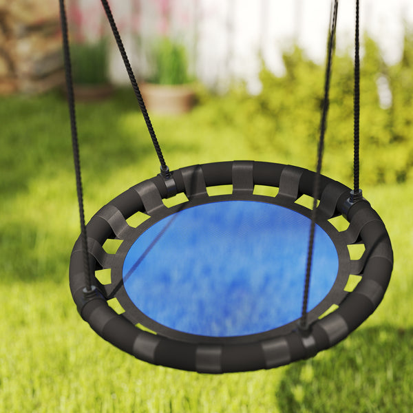 Children's swing with adjustable suspension ropes, blue