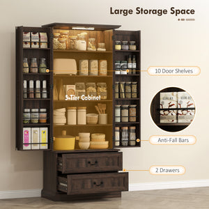 Sideboard with 10 door shelves, 2 drawers and adjustable shelves, brown