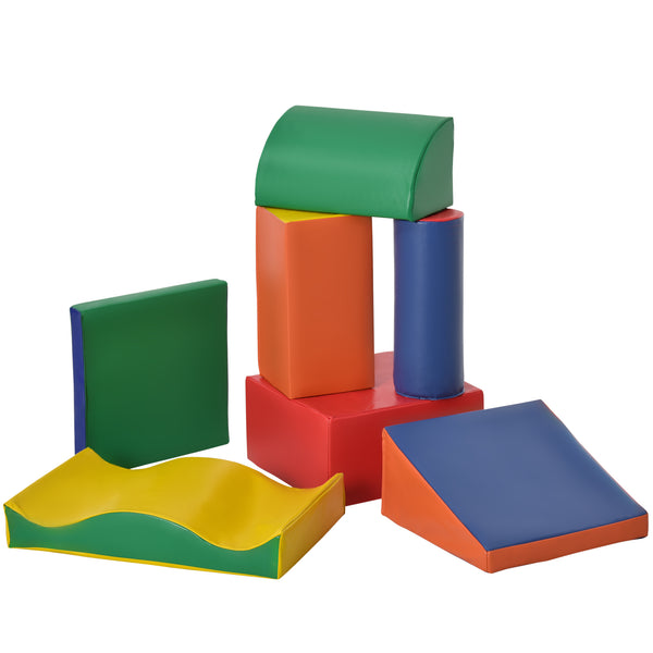 Set of 7 modular soft foam climbing blocks, multi-colored