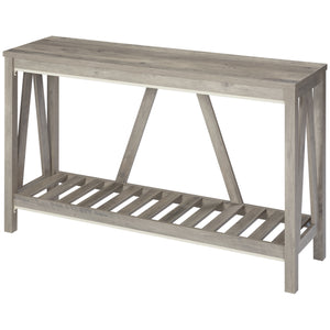 Rustic style entryway table with storage shelf, distressed gray
