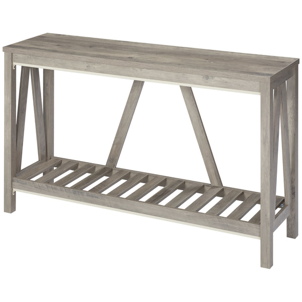 Rustic style entryway table with storage shelf, distressed gray
