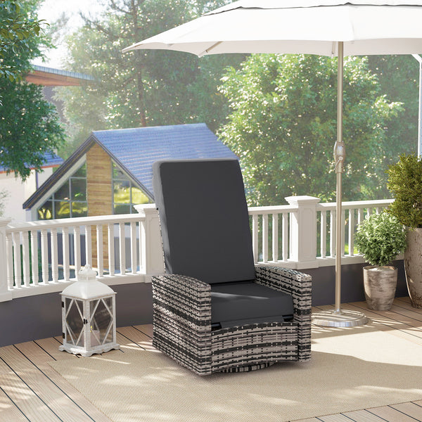 Wicker garden armchair with footrest, grey 