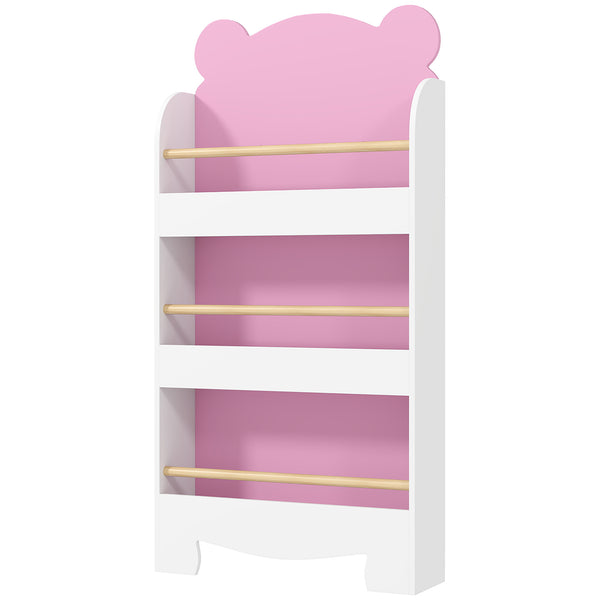 3-tier bookcase, bear motif, with anti-tip device, pink 