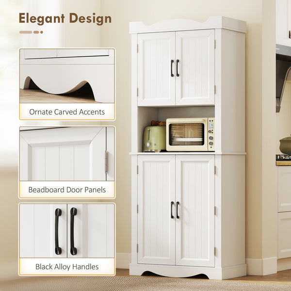 Storage unit with 12 door shelves and microwave stand, white