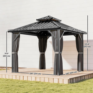 10' x 10' rigid roof gazebo with double galvanized steel roof, aluminum frame, dark grey