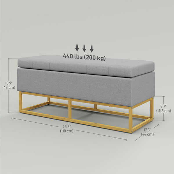 Padded folding storage ottoman, gray