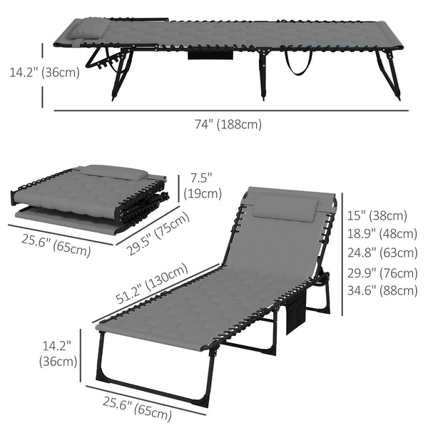 Folding Chaise Lounge with Reclining Back, 25.6" x 74" x 14.2", Grey