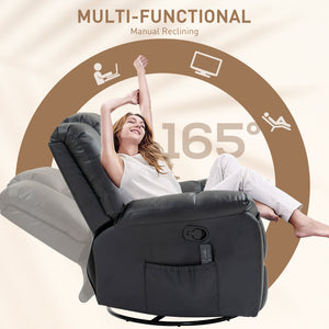 8-Point Vibration Massage Recliner Chair in Leather, Swivel, Black