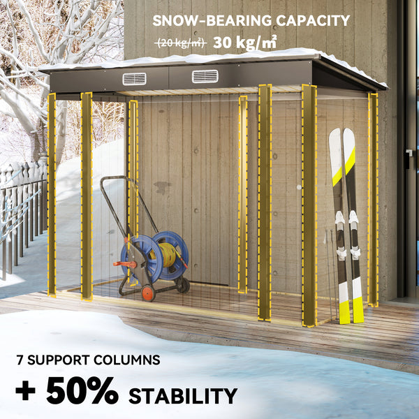 Galvanized garden shed with double doors and 2 vents, oak