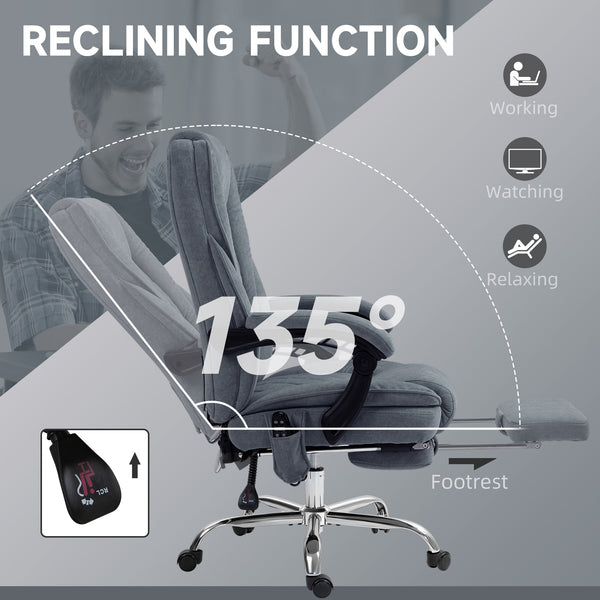 Massaging office chair with adjustable height and footrest, dark grey