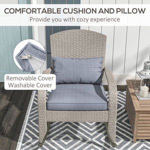 Outdoor Wicker Rocking Adirondack Chair with High Back and Seat Cushion, Gray