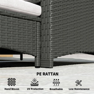 5 Piece Rattan Furniture Set with Two-Tier Coffee Table and Ottomans, Grey and Cream White