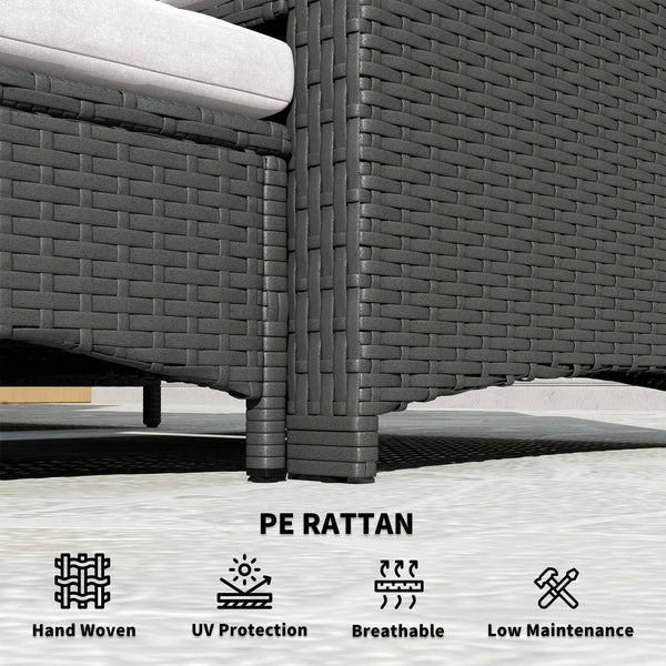 5 Piece Rattan Furniture Set with Two-Tier Coffee Table and Ottomans, Grey and Cream White