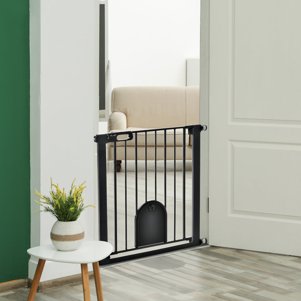 Extra-wide safety gate with small door, black