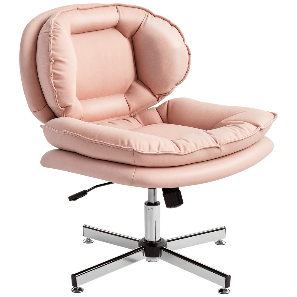 Pink armless office chair upholstered in faux leather