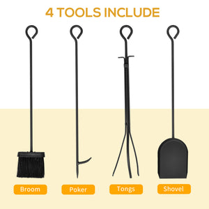 Firewood rack with 4 fireplace tools and raised base – Black