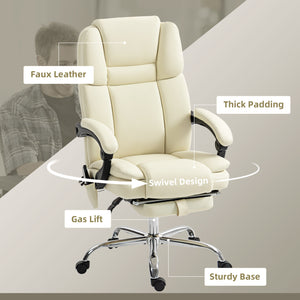 Reclining Massage Office Chair with 6-Point Vibration, Footrest and High Back, White