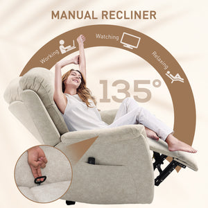 Manual recliner chair with vibration massage, beige