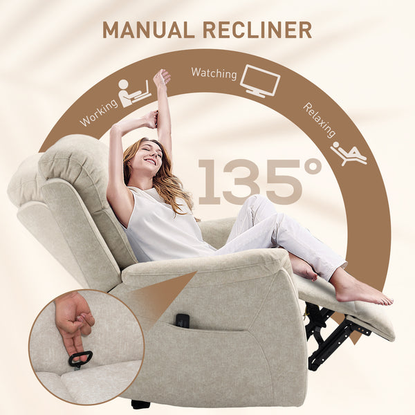 Manual recliner chair with vibration massage, beige