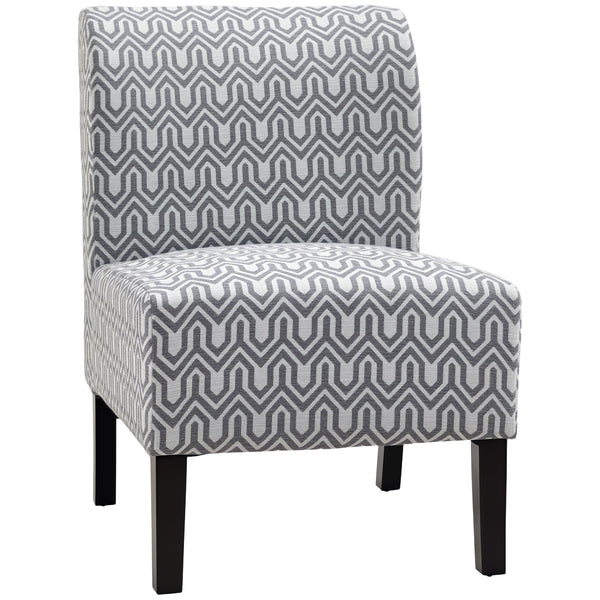 Armless accent chair with wooden legs, gray