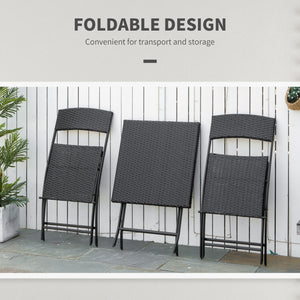 3 Piece Outdoor Rattan Folding Bistro Set, Mixed Brown