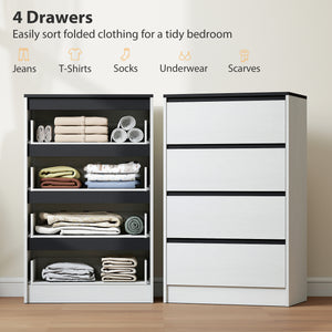 High chest of drawers with 4 drawers - white wood effect.
