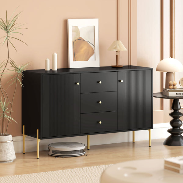 Modern storage sideboard with 3 soft-close drawers and 2 shelves, Black