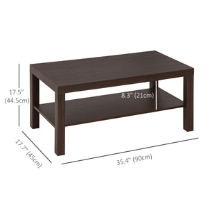 2-Tier Coffee Table with Storage Shelf, Rectangular Center Table for Living Room, Walnut