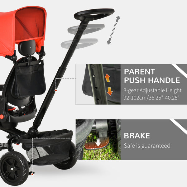 4 in 1 Tricycle with Reversible Angle Adjustable Seat, Red