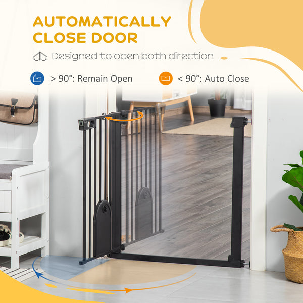 Extra-wide safety gate with small door, black