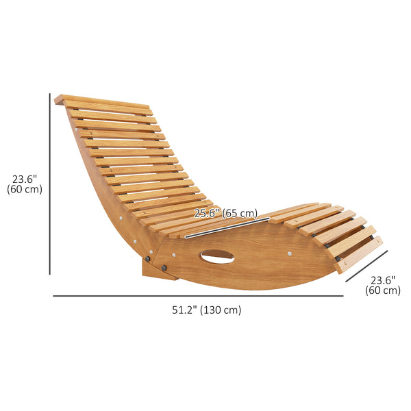 Outdoor Rocking Chair w/ Slatted Seat, Wooden Rocking Chair, 51.2" x 23.6" x 23.6", Light Brown